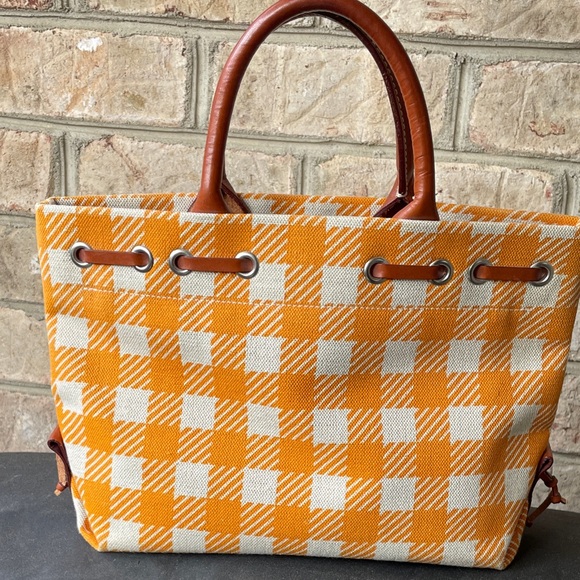 Dooney & Bourke Orange Checkered Tote with Brown Tassel Accents - Picture 6 of 7